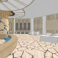SPA Sauna Interior Design With Circular Pool Decorative Columns Ceiling And Marble Walls 3d model