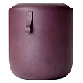 Light Colored Fabric And Deep Purple Leather Sofa Stools With Leather Handles
