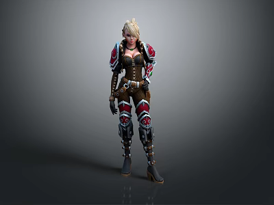 Game Movie Character Blonde Hair With Red Black Combat Armor Outfit Details 3d model
