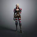 Game Movie Character Blonde Hair With Red Black Combat Armor Outfit Details