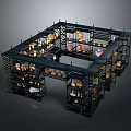 Multi Tiered Open Display Shelving Unit With Sturdy Frame And Decorative Items 3d model