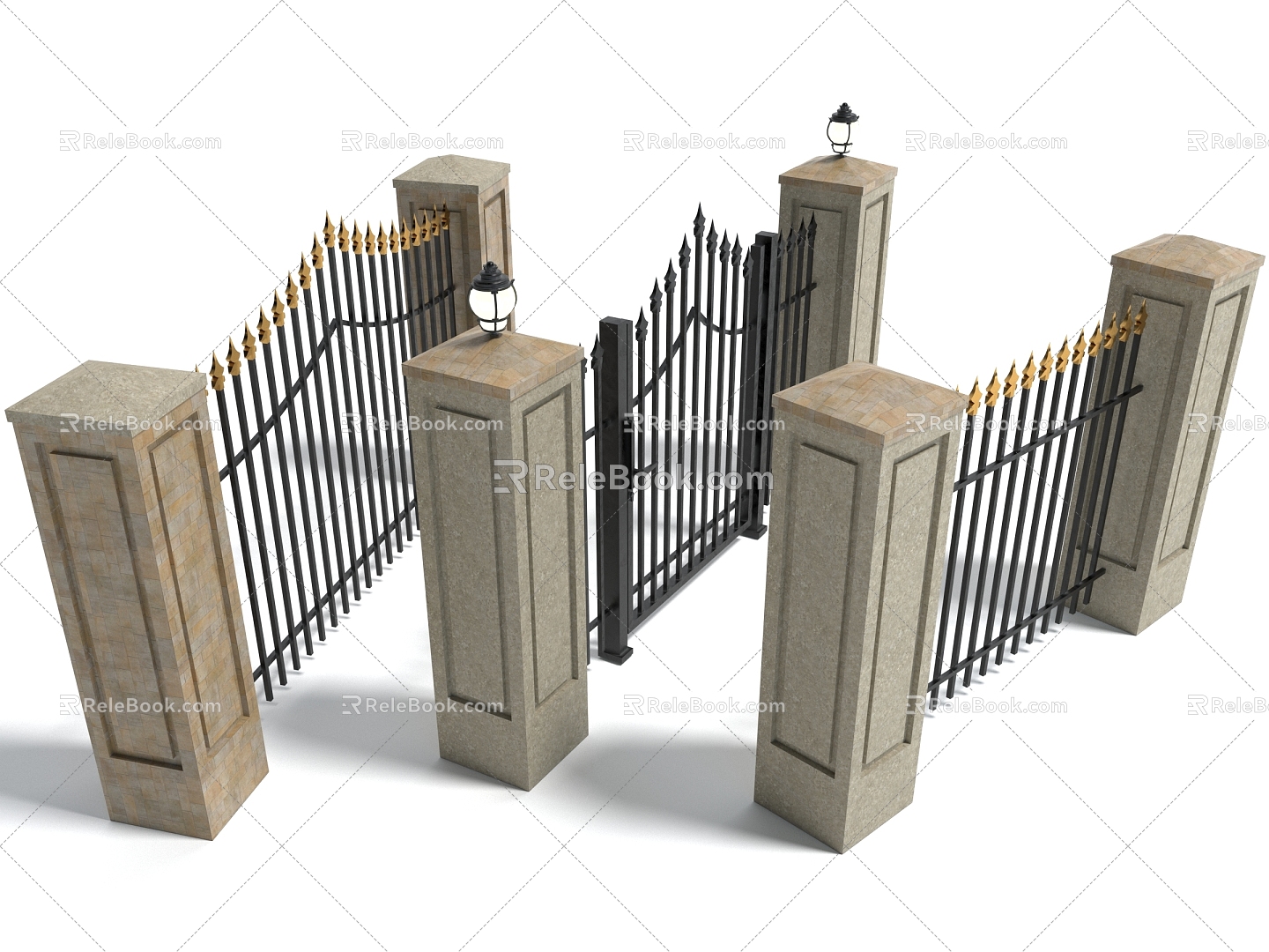 Style fence fence fence fence fence fence fence fence courtyard wall wrought iron gate 3d model