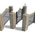 Style fence fence fence fence fence fence fence fence courtyard wall wrought iron gate 3d model