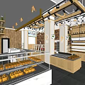 Dessert Shop Interior Featuring Wooden Display Counters Fresh Bread And Shelves 3d model