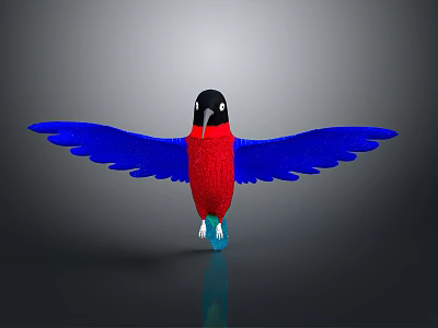 Colorful Bird with Red Body Blue Wings and Black Head on Gray Background 3d model
