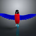 Colorful Bird with Red Body Blue Wings and Black Head on Gray Background
