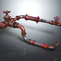 Rusty Red Metal Pipes With Valves And Curved Connections In Industrial Design