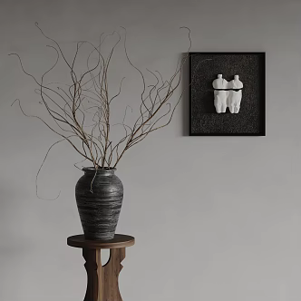 Silent Wind Potted Dried Branches Vase Wall Decoration 3d model