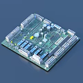 Detailed Green Circuit Board with Integrated Electronic Components Chips and Connectors