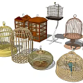 Decorative Ornament Set With Various Wooden And Bamboo Birdcages For Home Decoration