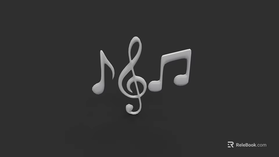 Detailed Musical Note Carving with Treble Clef and Notes Design 3d model 