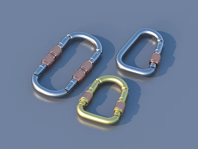 Silver And Gold Metal Carabiner Clips With Copper Fasteners For Daily Use 3d model