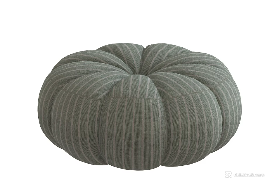Gray Striped Pumpkin Shaped Round Cushion For Home Living Room Decor 3d model 