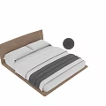 Modern Double Bed With Velvet Wooden Striped Headboard Metal Legs And White Gray Bedding