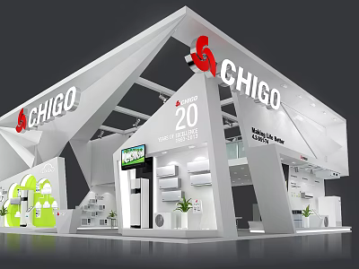 CHIGO Exhibition Booth 20 Modern Air Design With TV Screen And Plants 3d model