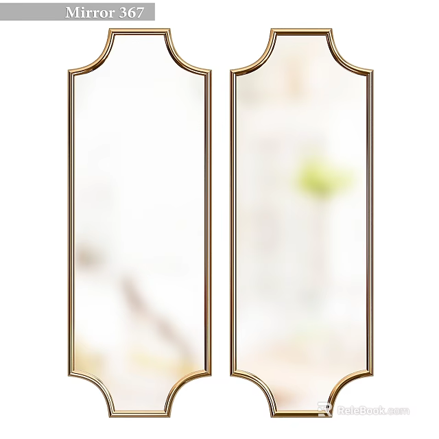 Pair of Gold Framed Rectangular Mirrors as Elegant Wall Decor for Home Interiors 3d model 