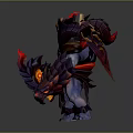 Armored Demonic Game Movie Character With Flaming Weapons Horns Red Black Armor And Mythical Features