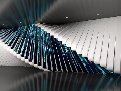 Elevator Corridor With Modern Curved Design Blue Lighting White Panels And Light Effects 3d model