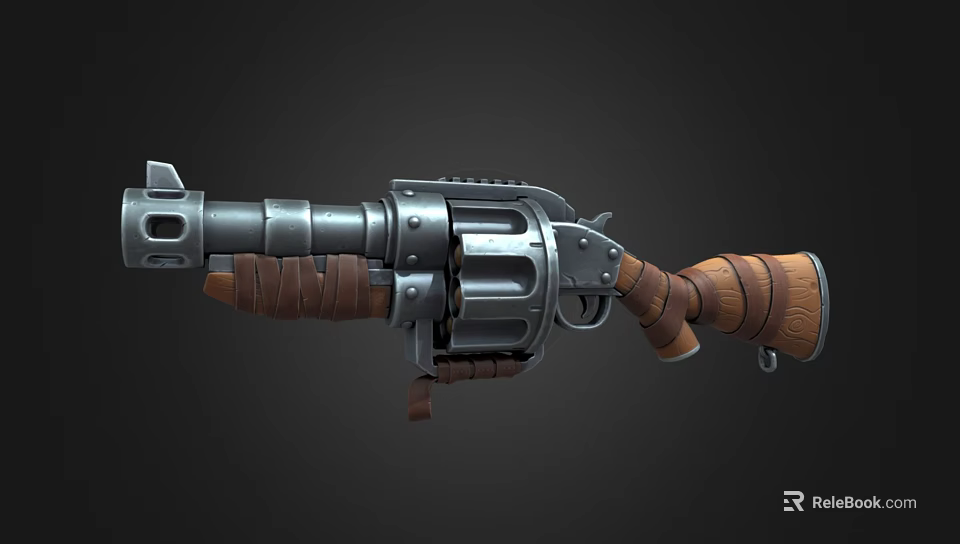 Vintage Revolver With Metal Barrel And Leather Wrapped Grip Structural Design 3d model 