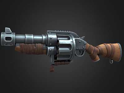 Vintage Revolver With Metal Barrel And Leather Wrapped Grip Structural Design 3d model