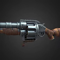 Vintage Revolver With Metal Barrel And Leather Wrapped Grip Structural Design