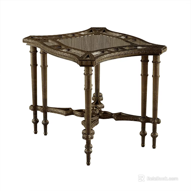 Elegant Classic Square Side Table With Glass Top And Ornate Carved Legs 3d model 