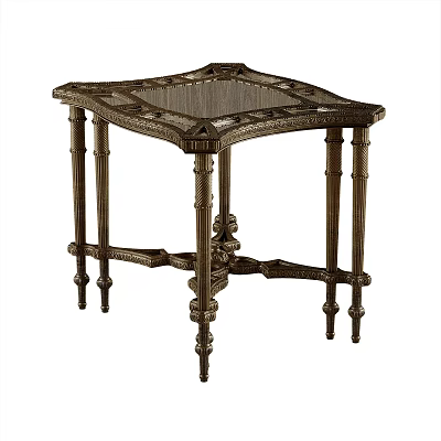 Elegant Classic Square Side Table With Glass Top And Ornate Carved Legs 3d model