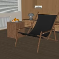 Wooden Frame Black Cushion Lounge Chair With Side Table Fruit Basket In Natural Light