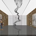 Interior Hall Space With Wooden Shelves Large Ink Decor Sleek Floor And Ceiling Lines