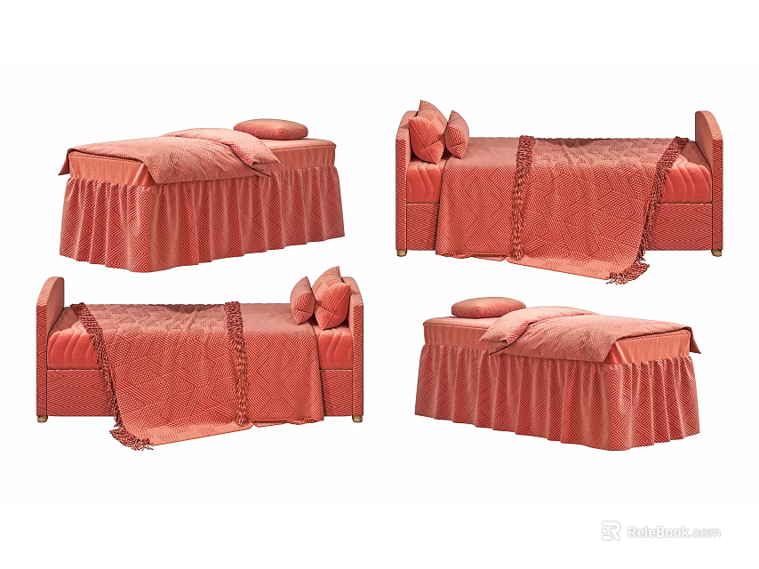 Elegant Comfortable Massage Bed Design With Pink Cover Ruffled Bed Skirt And Pillows 3d model 