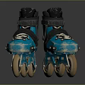 Fashionable Blue Roller Skates With Black Straps White Laces And Yellow Wheels