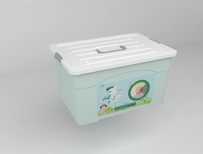Decorative Ornament Set Storage Box Light Green Body White Lid Handle Cartoon Pattern 4L Capacity 3d model