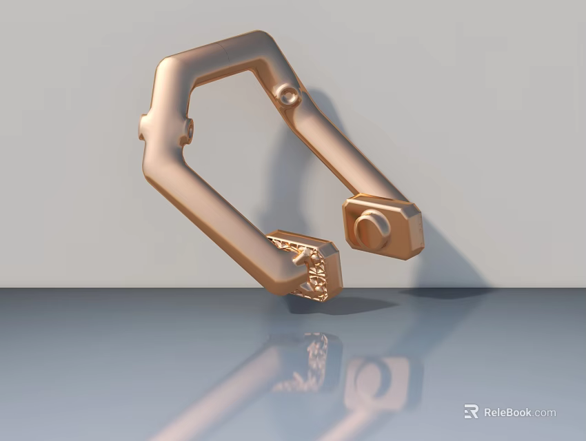 Swing Door Hardware With Gold Metal Texture And Decorative Pattern On Gray Background 3d model 
