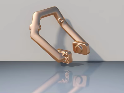 Swing Door Hardware With Gold Metal Texture And Decorative Pattern On Gray Background 3d model
