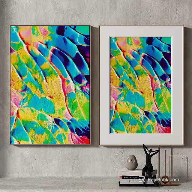 Inflatable Colorful Abstract Texture Decorative Paintings Framed Unframed On Gray Wall Background 3d model 