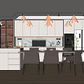 Modern Restaurant Kitchen Design With White Cabinets Island Counter And Dining Chairs