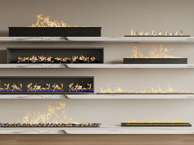 Modern Fireplace Designs With Various Burning Flames And Decorative Styles 3d model
