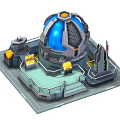 Cartoon Scene of Futuristic Dome Structure Featuring Blue Sphere Gray Platform Stairs and Control Panels 3d model