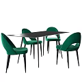 Modern Rectangular Black Dining Table And Green Velvet Chairs With Black Legs 3d model
