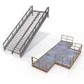 Industrial Stairs And Platform Design With Metal Railings And Wooden Steps