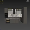 Modern Kitchen Interior With Gray Cabinets Marble Countertops Island And Wine Storage