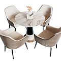 Elegant Modern Round Dining Table With Beige Leather Chairs And Marble Top 3d model