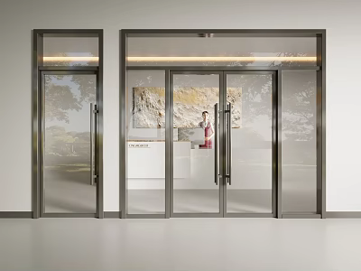 Modern Glass Double Doors with Sleek Metal Frame and Bright Indoor View 3d model