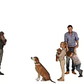Family Members Including Adults And Children Playing With Dog And Stuffed Toys