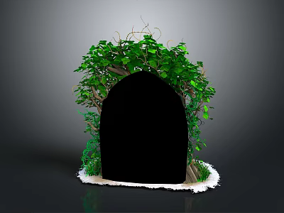Lush Green Plants Surrounding Black Archway With Fresh Leaves And White Base 3d model