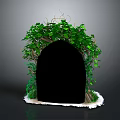 Lush Green Plants Surrounding Black Archway With Fresh Leaves And White Base