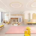 Bright Kindergarten Interior With Pink Mat And Playful Decorations 3d model
