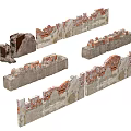 Weathered Broken Feature Wall Sections With Red Brick And Concrete Textures 3d model