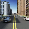 Urban Road Infrastructure With Traffic Lanes Street Lamps Bus Stop And High Rise Buildings