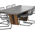 Modern Office Desk With Wooden Top And Six Metal Frame Chairs